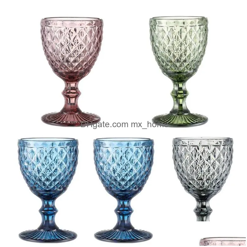 Wine Glasses European Style Embossed Wine Glass Stained Beer Goblet Vintage Glasses Household Juice Drinking Cup Thickened Drop Delive Dh9Xd