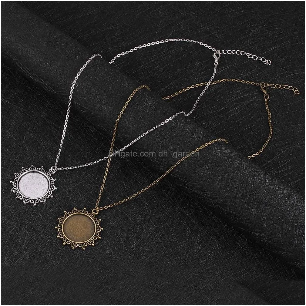 Hot Sale Vintage Silver Gold Round Glass Base Pendant for Women Men 25MM Blank Tray Adjustable Size Chain Necklace Fashion Jewelry