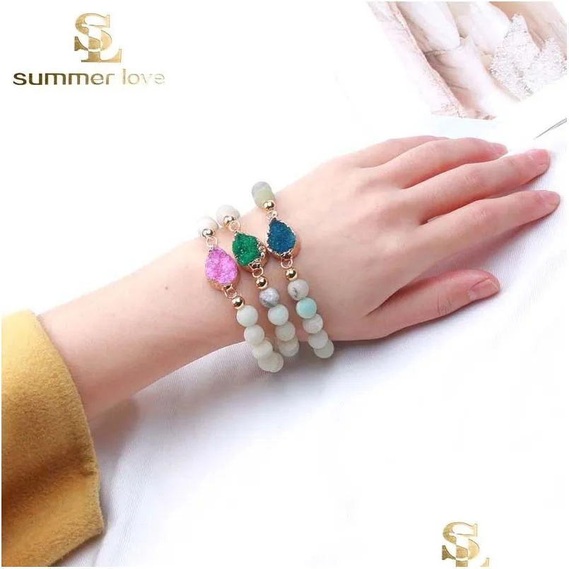 8 5mm matte nature stone durzy waterdrop charm bracelet for women green blue pink charm bracelet fashion jewelry wholesale