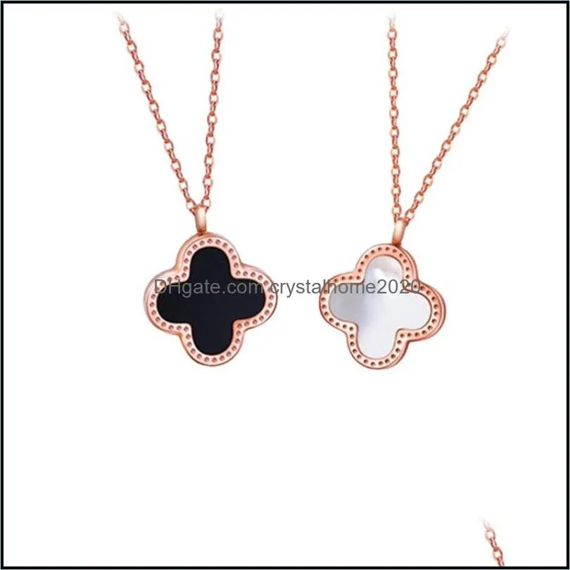 classic deisgn double side four leaf clover pendant necklace rose gold stainless steel bracelet jewelry for women gift