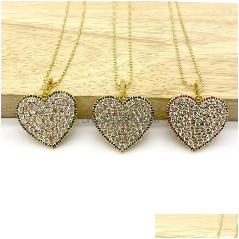 chains 5pcs/lot cubic zirconia paved heart pendants box chain necklaces