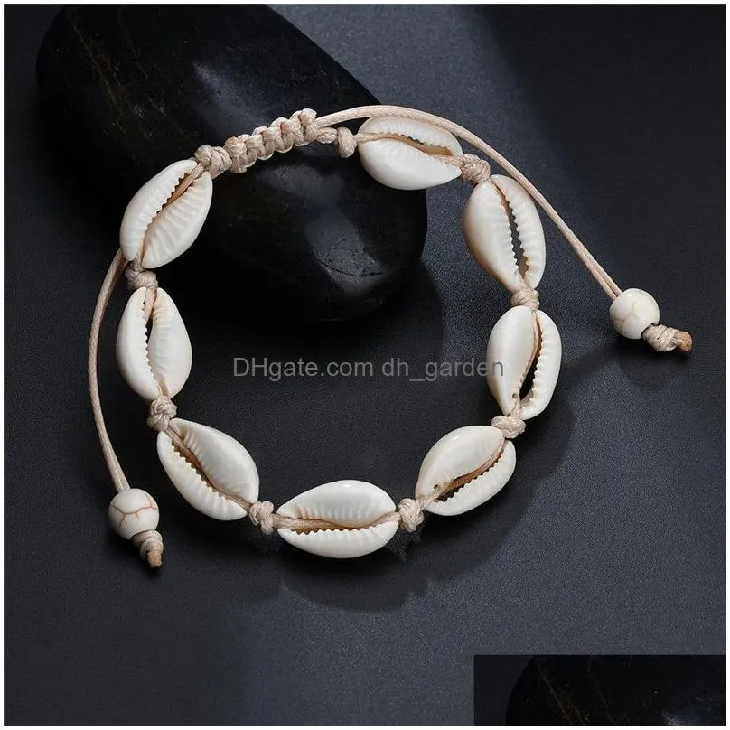 Black White Boho Natural Girls Shells Charm Bracelets for Women Beach Jewelry Handmade Rope Bracelets Bangles Jewelry Gift