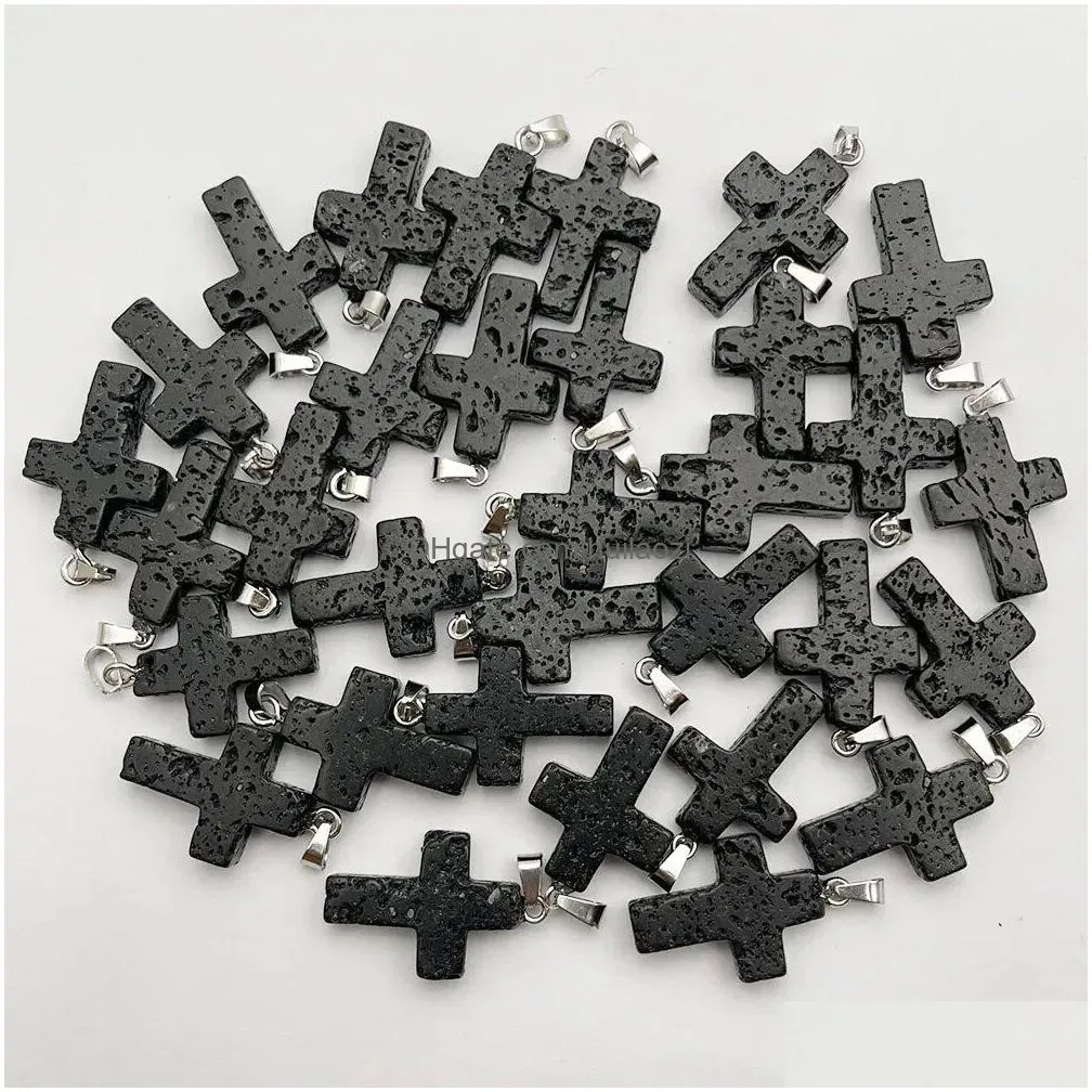 high quality heart star cross lava stone pendant hexagon water drop volcanic rock necklace for making jewelry charm
