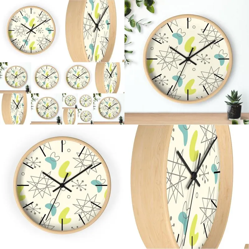 retro wall clock mid century modern 1950s inspired cream and aqua pattern wall clock vintage inspired wood wall clock 