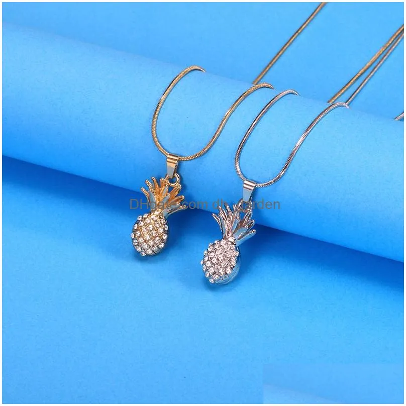 New Gold Silver Color Fruit Pineapple Choker Necklace Pendant Crystal Rhinestone Necklace Women Chain Statement Jewelry Gift Girl