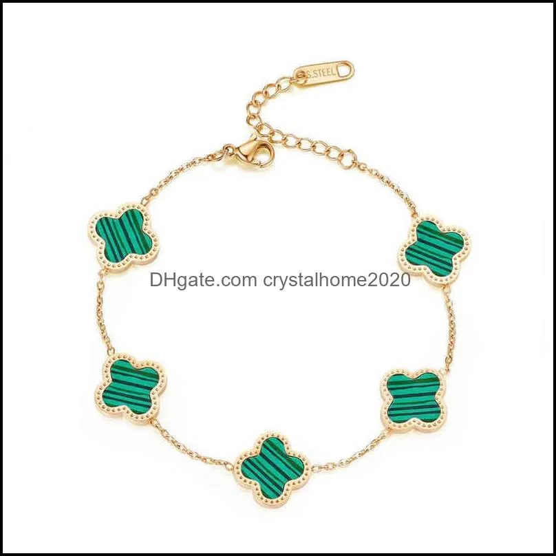 18k gold plated stainls steel jewelry bracelet lucky ladi four leaf clover bracelet