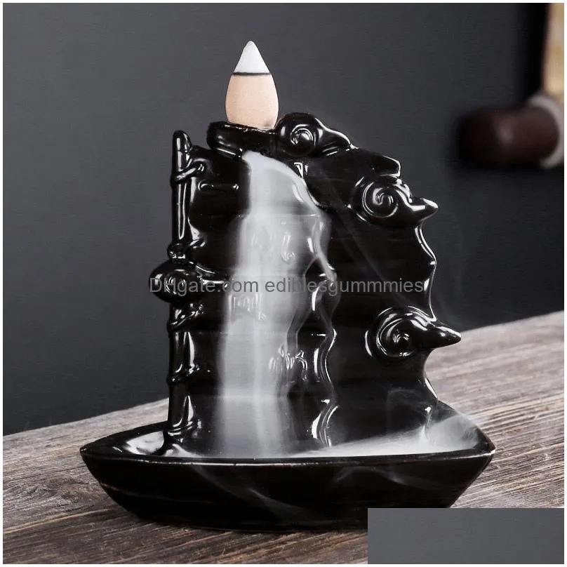 ceramic glaze waterfall backflow incense burner censer holder cones home decoration incense cones burner stick