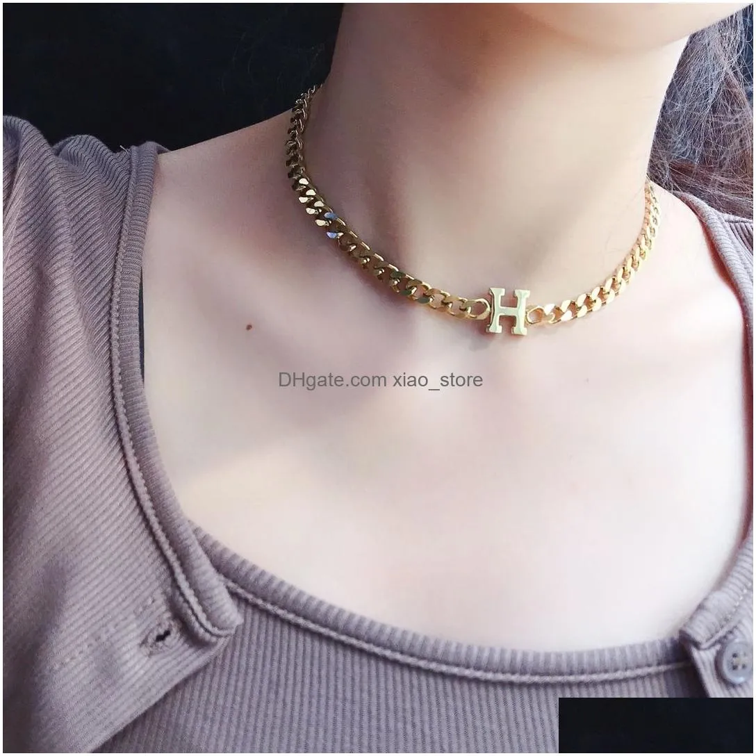 luxury design necklace choker chain 18k gold plated stainless steel necklaces pendant fashion women wedding gifts jewelry