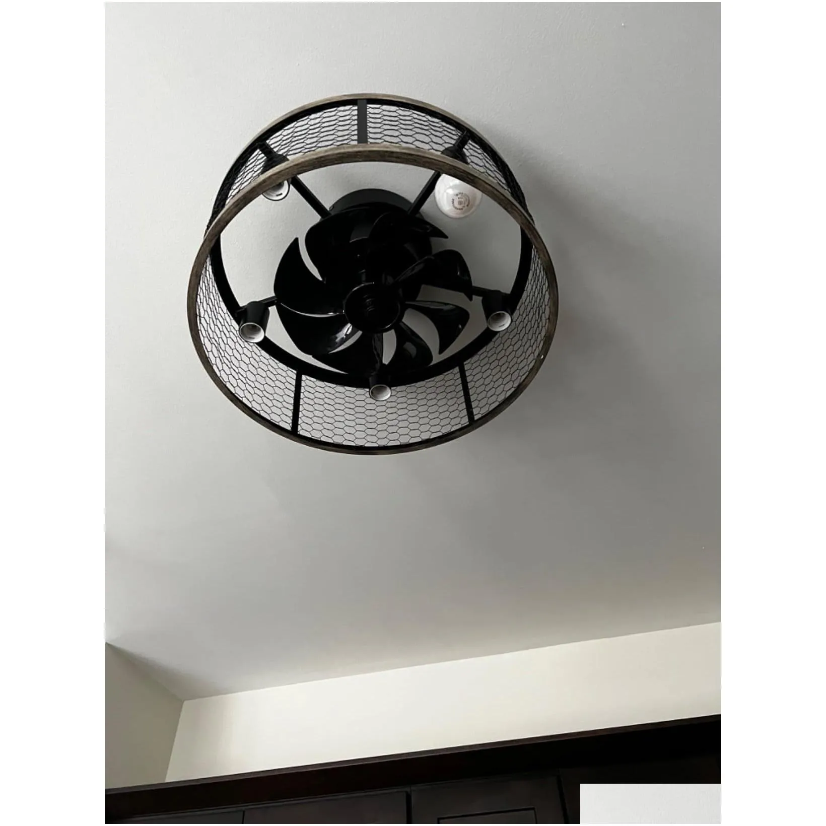 Food Savers & Storage Containers F Mount Caged Ceiling Fan With Lights Remote Control Drop Delivery Home Garden Kitchen, Dining Bar Ki Ot9Nm