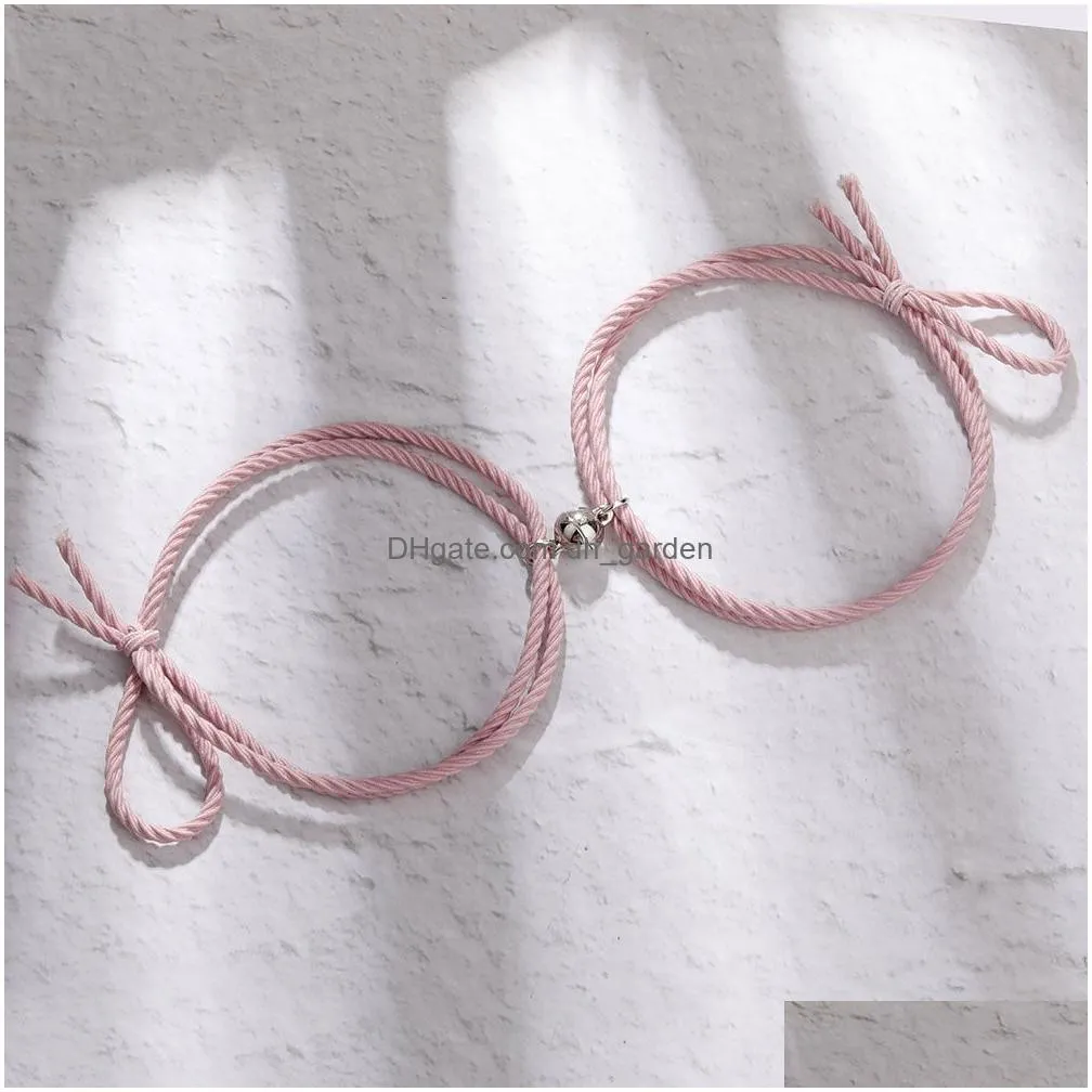 2Pcs Elastic Rope Chain Couple Bracelets Heart Pendant Lover Magnet Braided Magnetic Distance Friendship Bracelet Jewelry for women