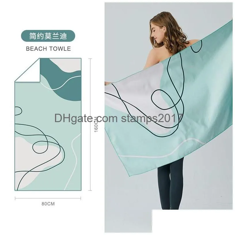 double-sided printing fleece beach towel water absorbent sports quick-drying beach towel soft yoga swimming bath towels 80x160cm