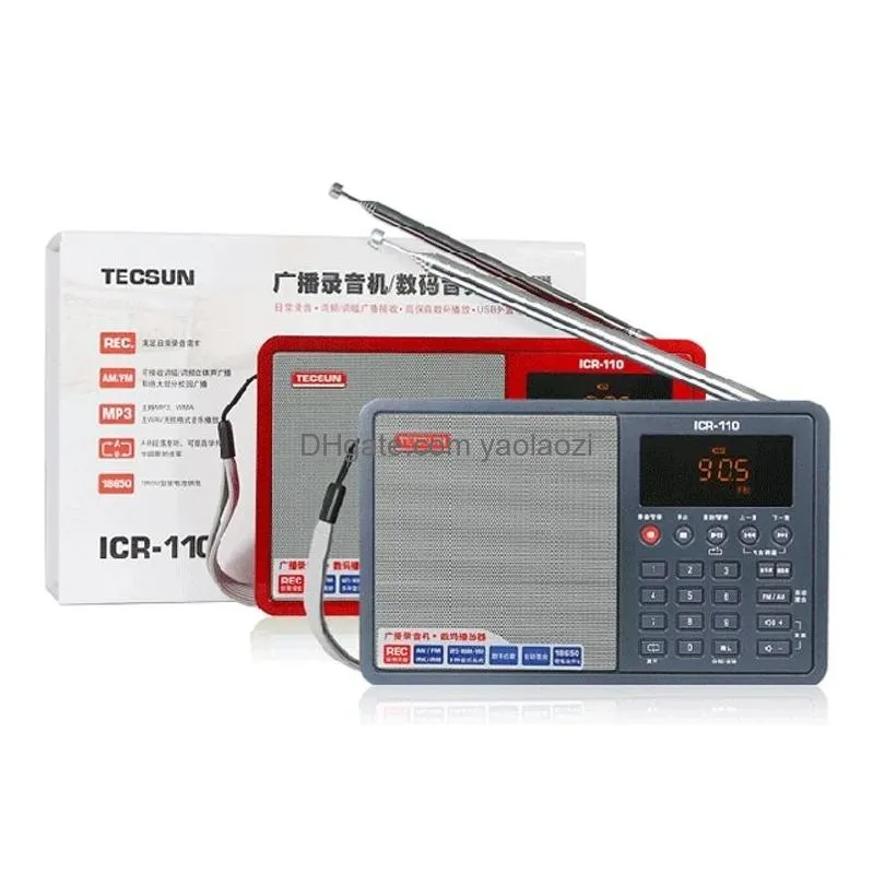 radio tecsun icr110 icr110 am fm radio portable speaker voice recorder wav wmv mp3 tf digital audio player