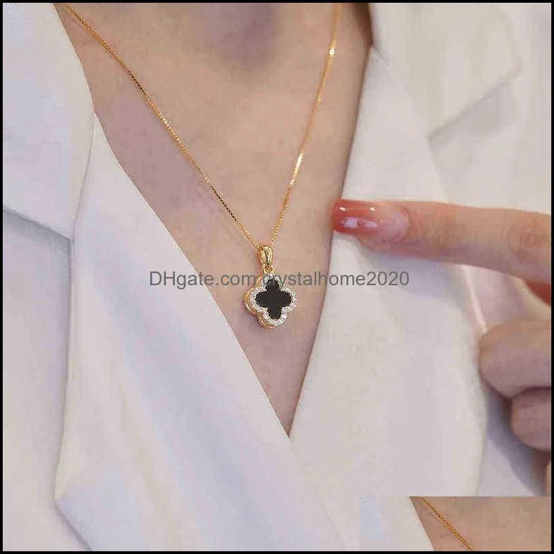 white green chalcedony four-leaf clover necklace female simple wild pendant girl heart clavicle chain 