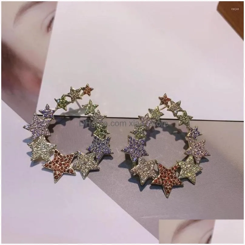 stud earrings luxury multicolor star for women wedding cubic zirconia dubai bridal earring jewelry accessories e9523