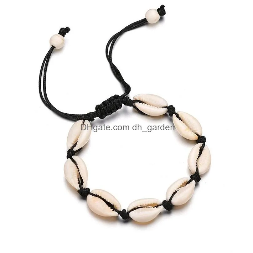 Black White Boho Natural Girls Shells Charm Bracelets for Women Beach Jewelry Handmade Rope Bracelets Bangles Jewelry Gift