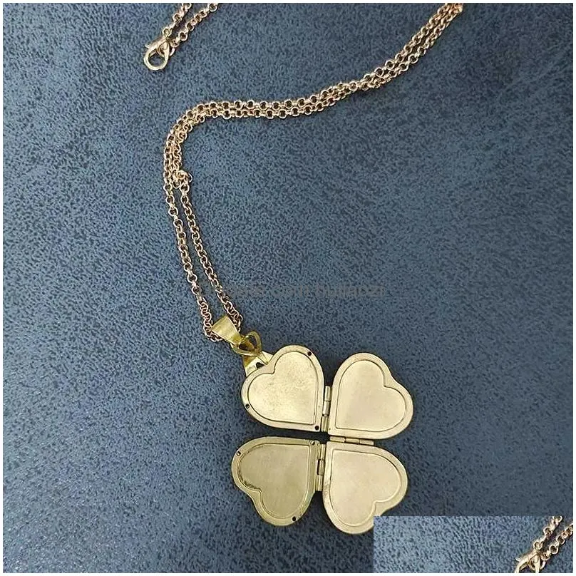 chains diy hand-made jewelry accessories retro three-dimensional heart-like four-leaf clover multilayer po box frame pendant
