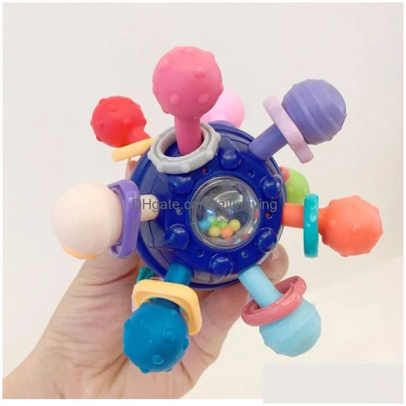  5.7cm stock soft rubber baby handbell toy baby grasping training can bite silicone gum ball puzzle early education 3-12 months