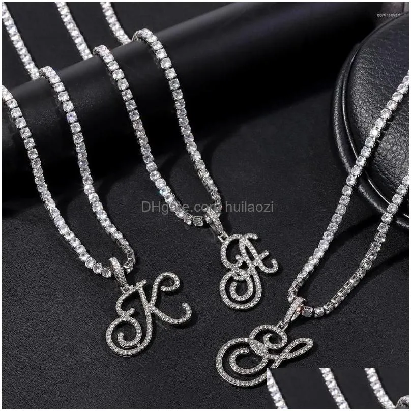 chains hip hop shine crystal cursive name initial letter necklace for women iced out bling zircon tennis chain wedding jewelry