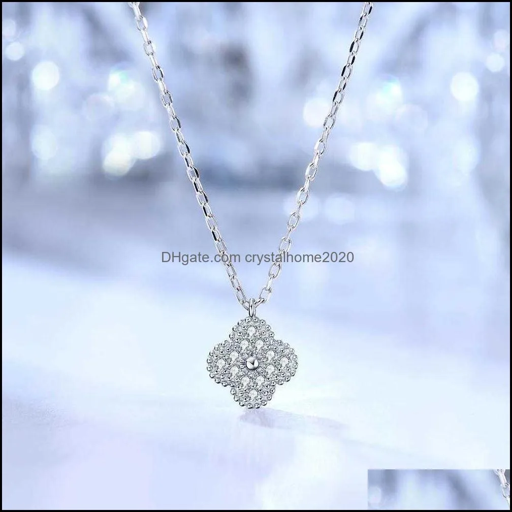 e four-leaf clover 925 sterling silver necklace zircon pendants for women choker christmas gift flower jewelry accessory 210929