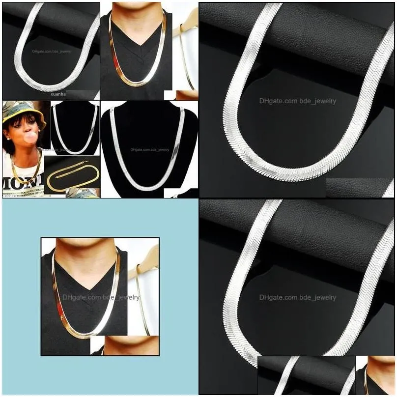 Chains Golden Snake Chain Boutique 1Cm Flat Snake/Dragon Bone Retro Copper Hip Hop Herringbone Necklace Metal Women Men Jewelry Drop