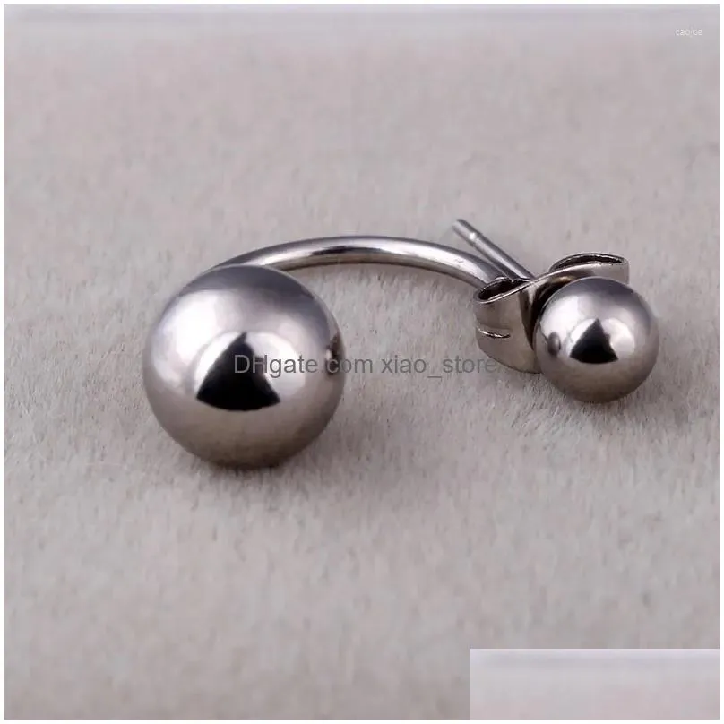 stud earrings women double balls ear studs color gold black stainless steel two sides hook jewelry