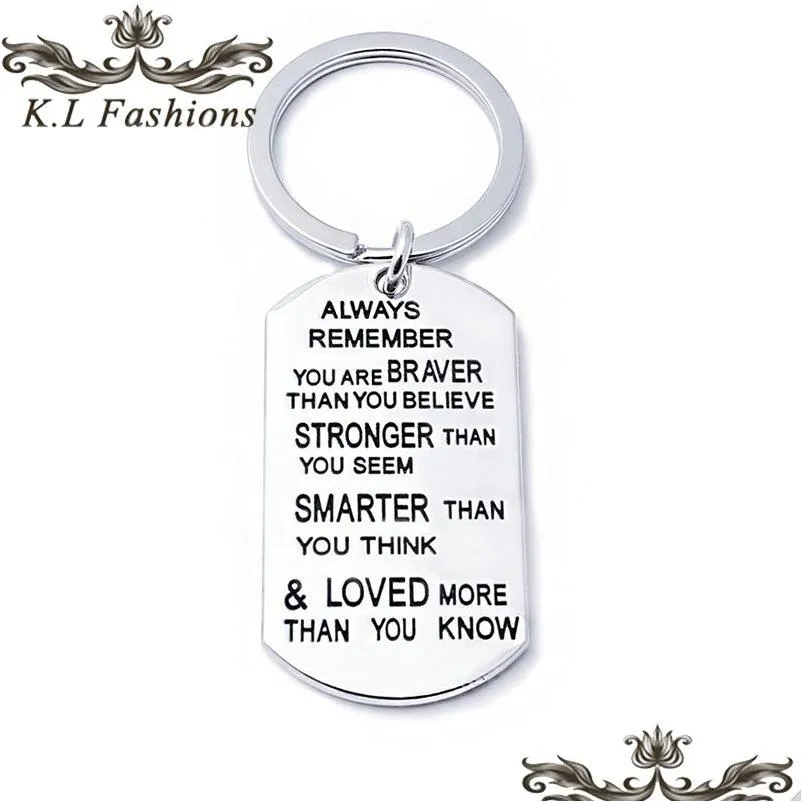 Trendy Stainless Steel Keychain Brother Key Rings Jewelry Engraved Inspirational Word You are Braver Stronger Smarter Than You Think