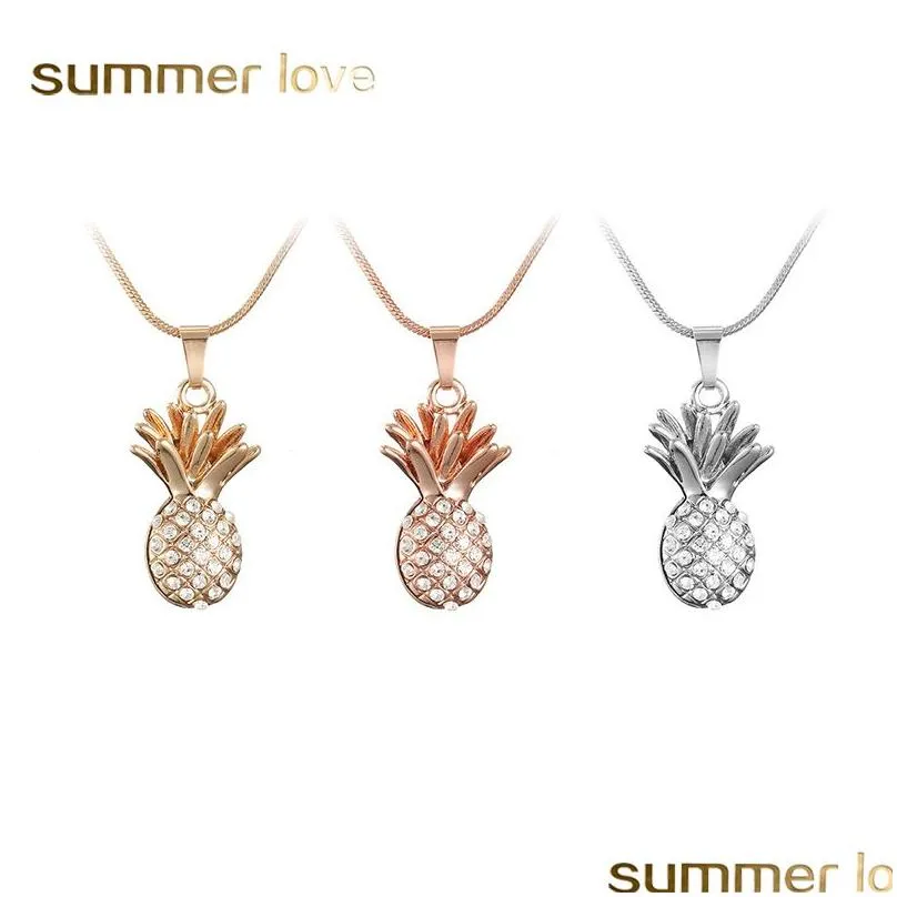 New Gold Silver Color Fruit Pineapple Choker Necklace Pendant Crystal Rhinestone Necklace Women Chain Statement Jewelry Gift Girl