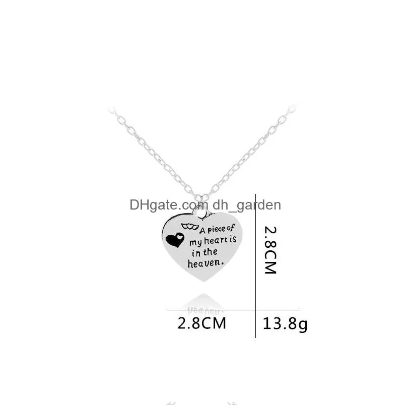 New Fashion A piece of my heart is in the haven words charm jewelry round heart necklace for woman silver heart pendant necklace