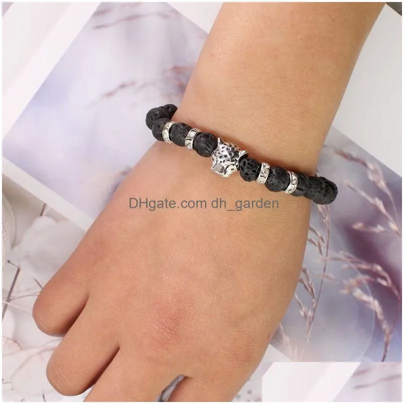 handmade 8mm natural stone leopard beads bracelet for women men healing lava stone elastic bracelet fashion jewelry gift