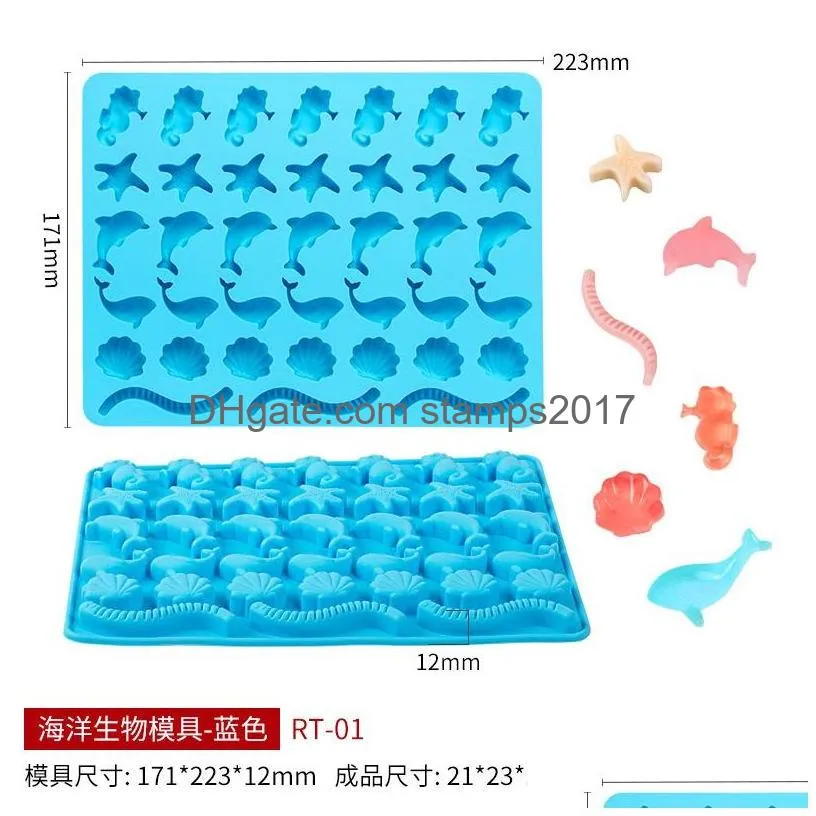 silicone sea animal gummy mold fish  starfish seahorse shaped chocolate jelly candy fondant mould baking decorating tools