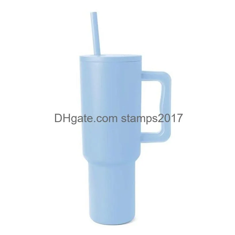 1 pc simple modern 40 oz tumbler with handle and straw lid insulated cup reusable stainless steel water bottle travel mug cup