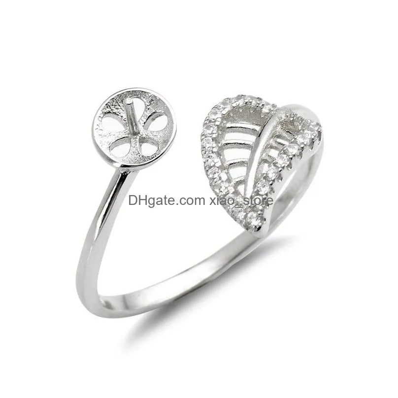 leaf ring mounts pearl settings 925 sterling silver blanks zircon hollow cut leaves design 5 pieces1372012