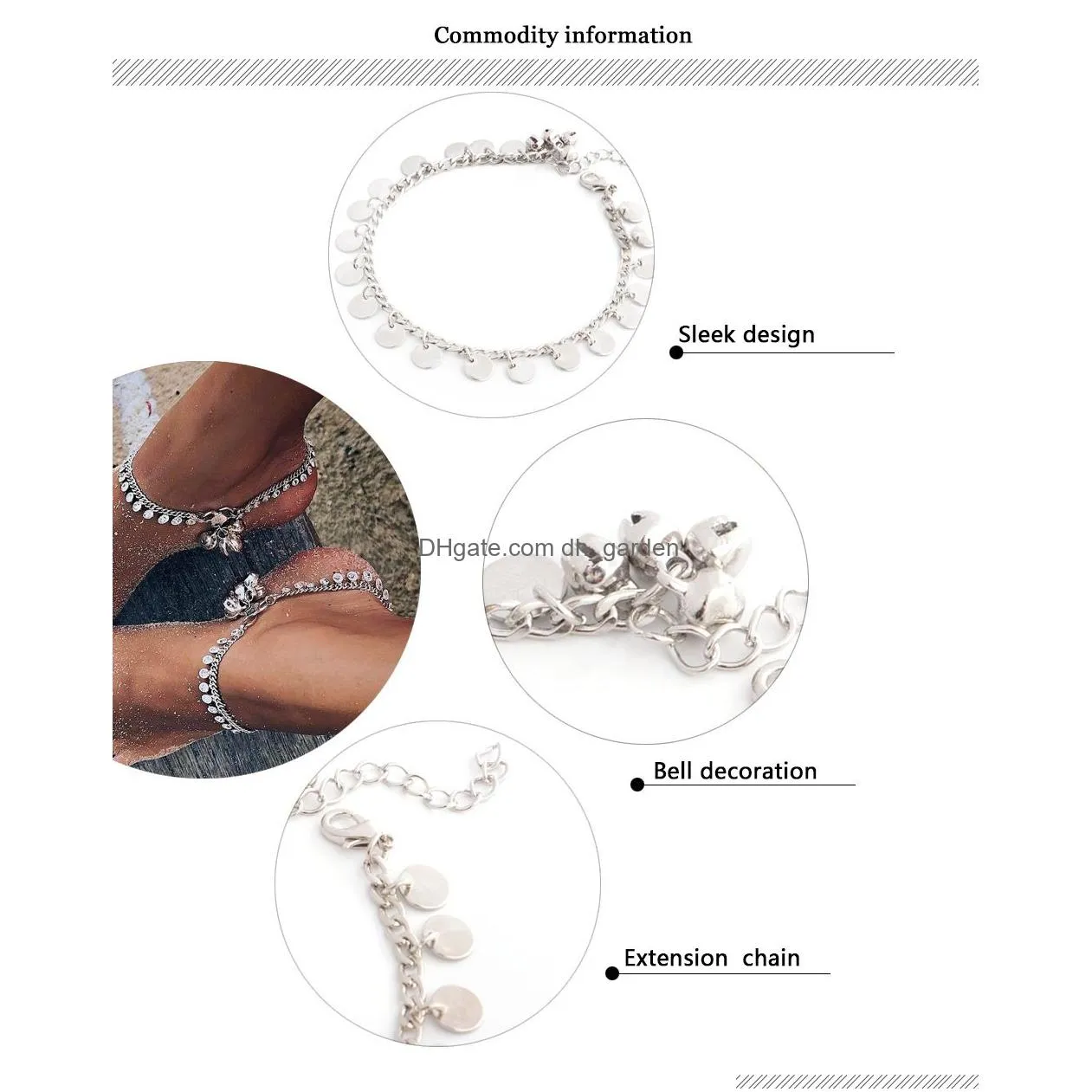 Retro Bohemian Round Bell Anklet Ankle Bracelets for Women Fashion Punk Metal European and American Adjustable Tassel Jewelry Gift