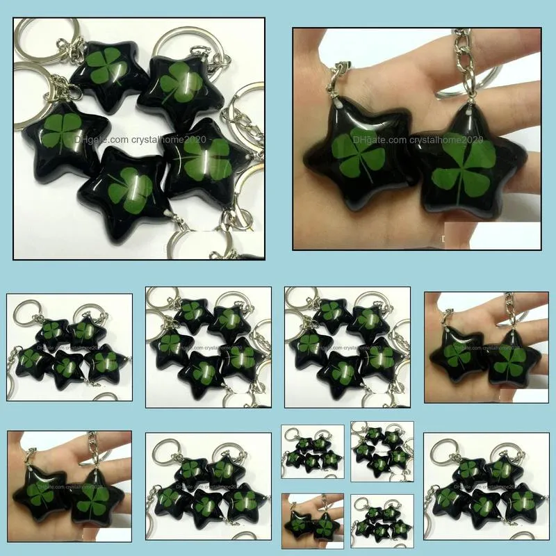 wholesale lots 14 keychain jewelry real four leaf clover jewelry star style key ring
