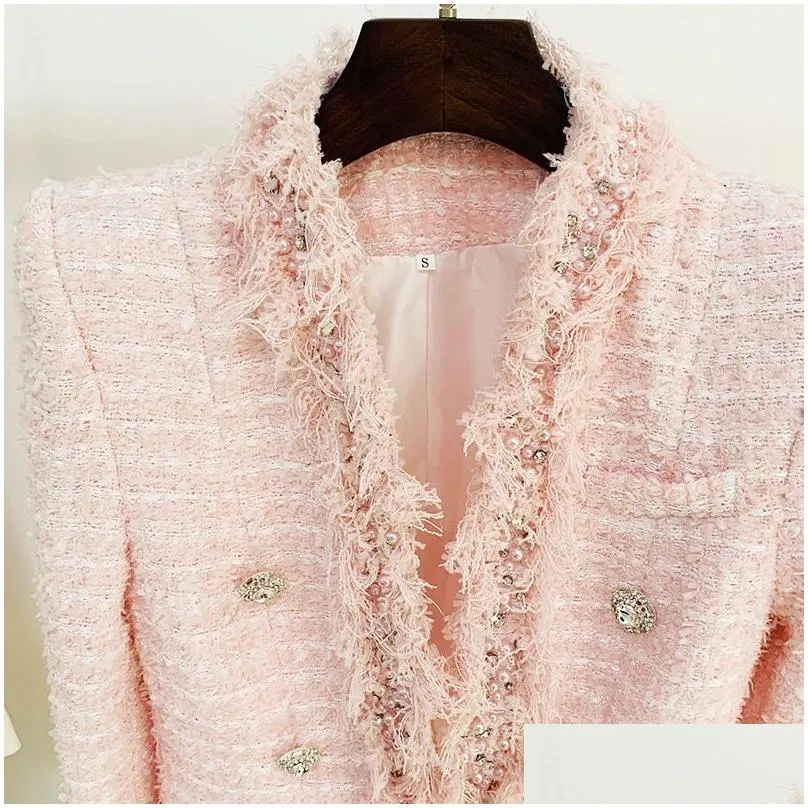 105 2021 runway coat women`s jackets autumn brand same style coat lapel neck tweed pink long sleeve womens clothes fashion oulaidi