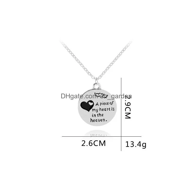 New Fashion A piece of my heart is in the haven words charm jewelry round heart necklace for woman silver heart pendant necklace