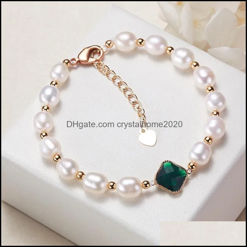 fashion charm female link bracelet designer natural pearl bracelets clover emerald exquisite luxury high quality personality birthday gifts trendy multi