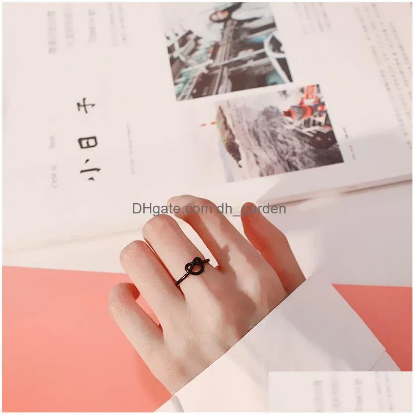 Minimalist European & USA retro knotted heart open lovers ring korean temperament adjustable gold & sliver & black wedding ring