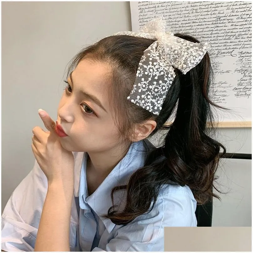 happy multi knock fairy lace bow pearl hair rope korean version sen series ribbon large intestine circle hair ornament headdress