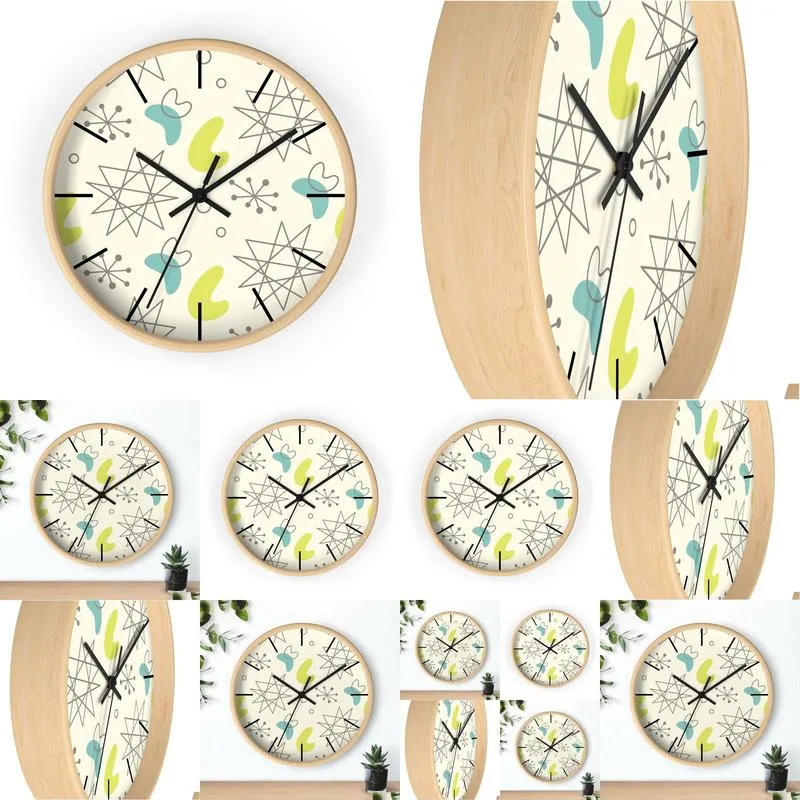 retro wall clock mid century modern 1950s inspired cream and aqua pattern wall clock vintage inspired wood wall clock 