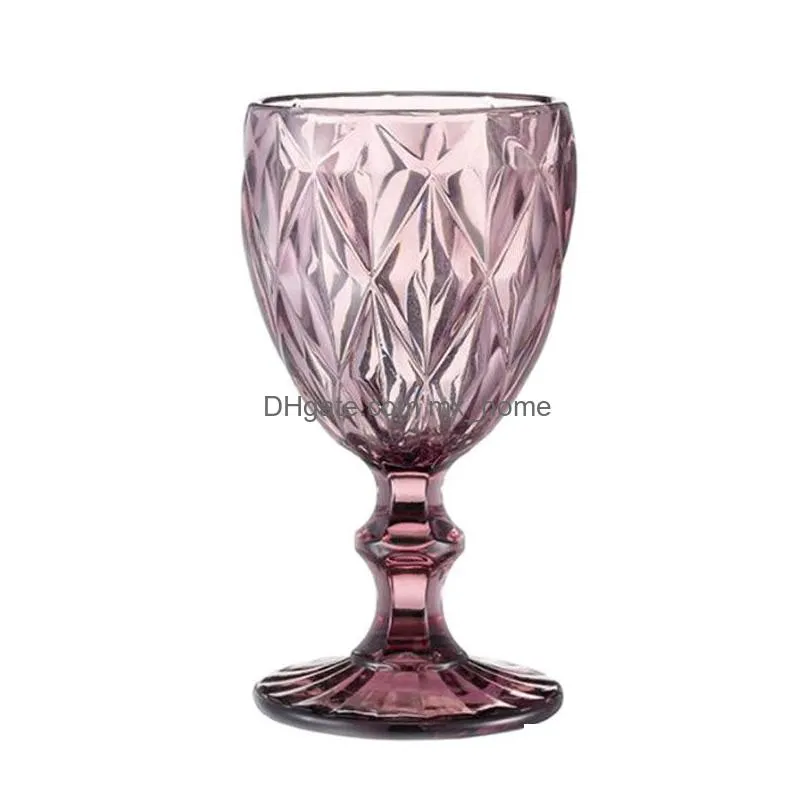 Wine Glasses European Style Embossed Wine Glass Stained Beer Goblet Vintage Glasses Household Juice Drinking Cup Thickened Drop Delive Dh9Xd