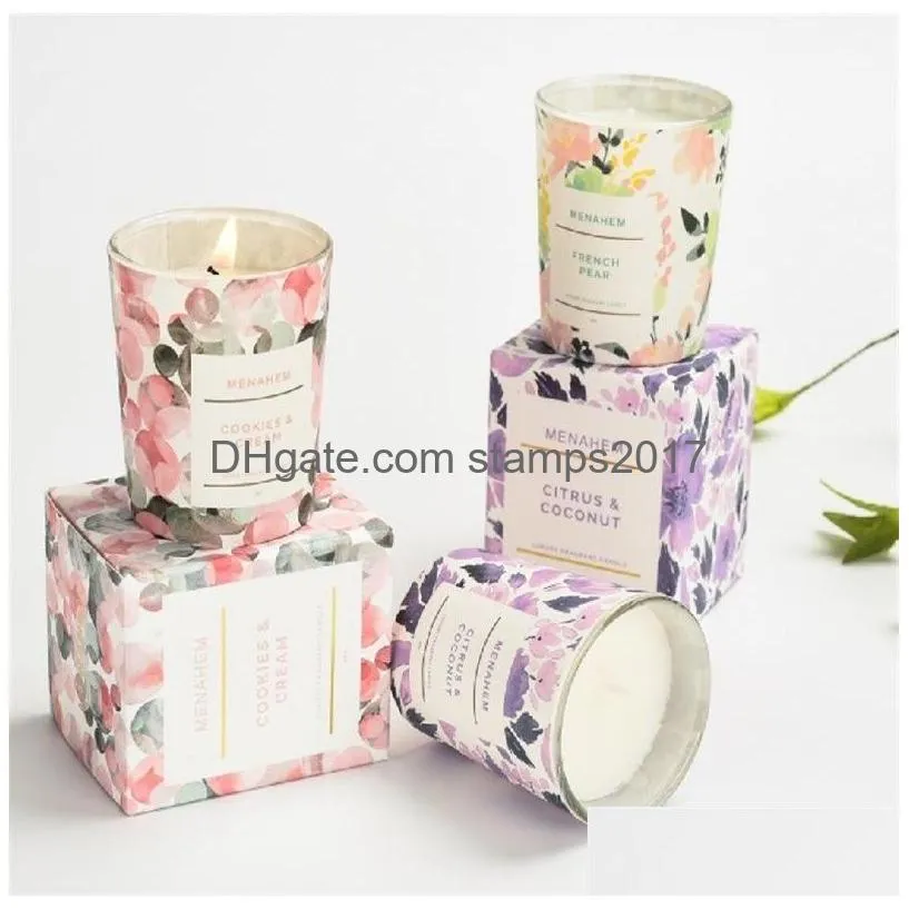 wedding luxury scented candle gift cotton wick soy wax candles aroma glass jar smokeless fragrance soy wax flower series aromatherapy