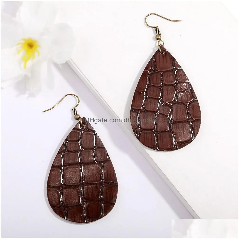 Fashion Design Waterdrop Leather Earrings Two Sides Cut-Out Mosaic Teardrop Dangle Earring for Women Jewelry Gift Wholesale