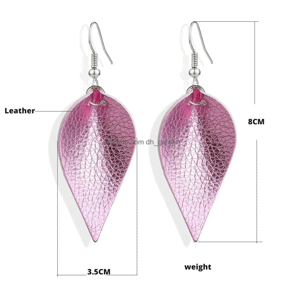 New Cutting Leaf Feather Earrings PU Leather Sequins Looking Various Multi Colors Bohemia Water Drop Dangle Earrings Fashion Jewelry
