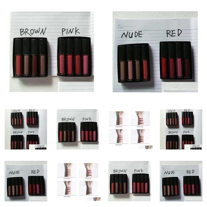 liquid lipstick kit the red nude brown pink edition mini liquid matte lipstick 4pcs/set ( 4 x 1.9ml )