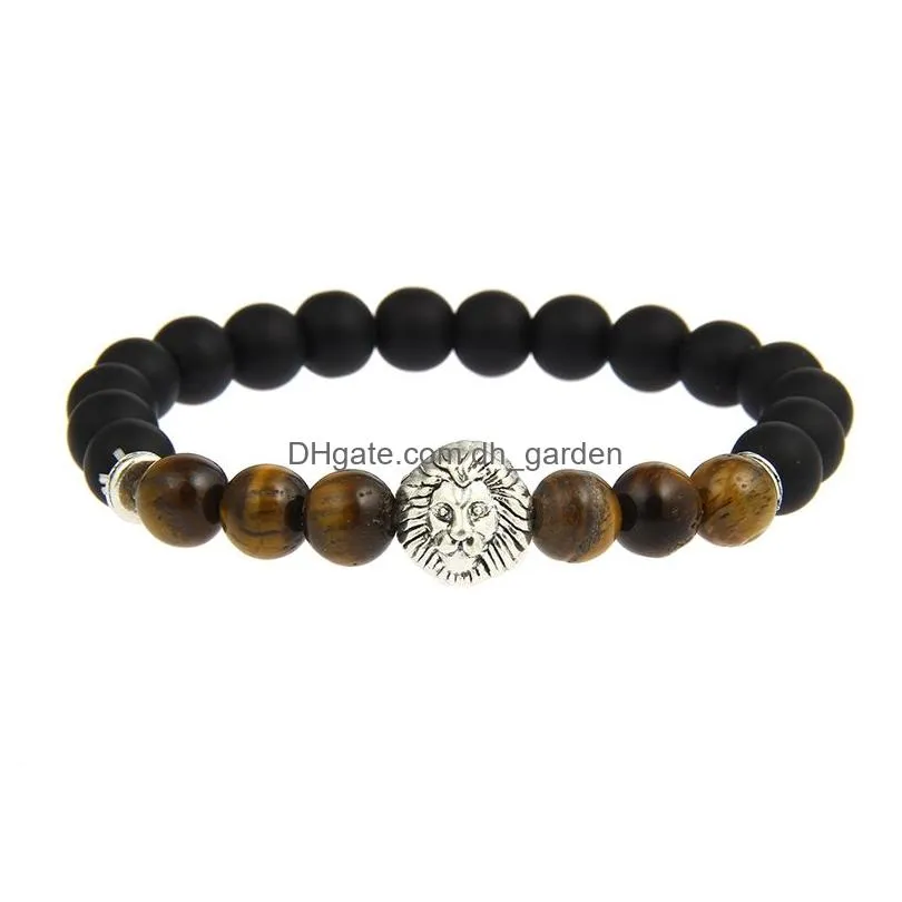 wholesale fashion tigereye 8mm bead bracelets with vintage  head charm black matte beads bracelets for men free