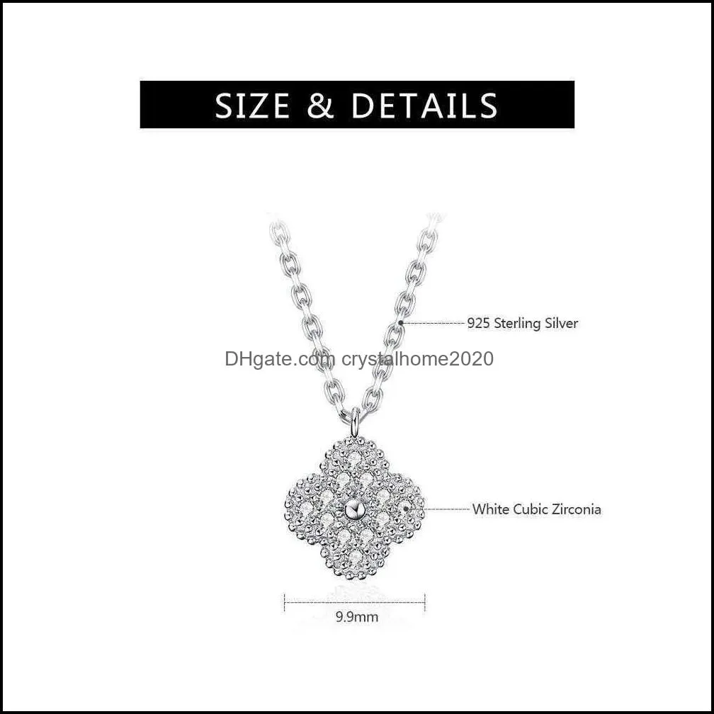 e four-leaf clover 925 sterling silver necklace zircon pendants for women choker christmas gift flower jewelry accessory 210929