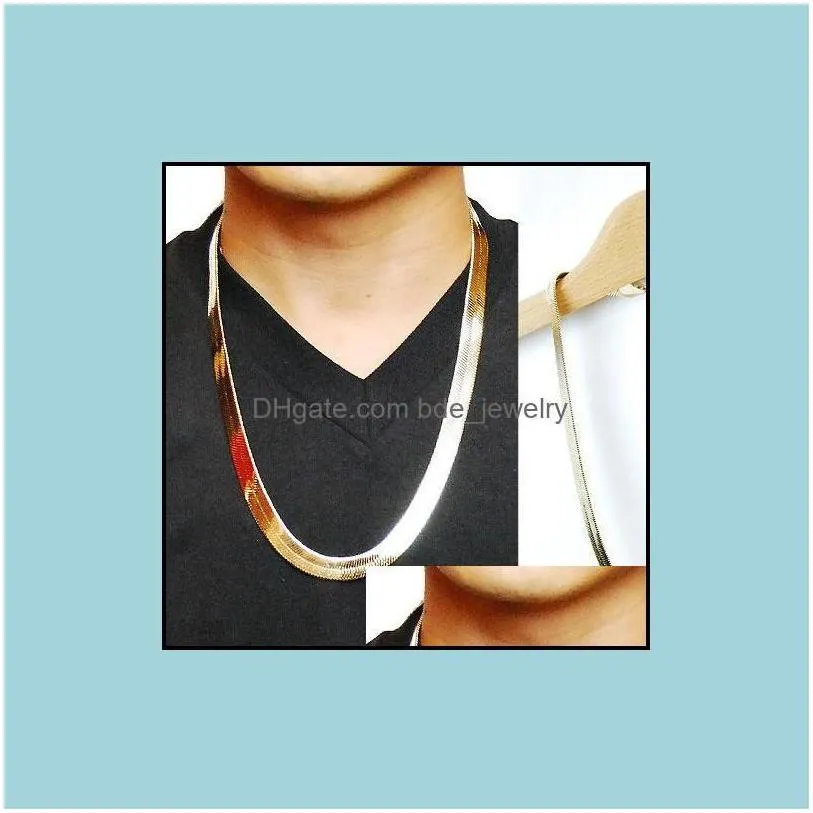 Chains Golden Snake Chain Boutique 1Cm Flat Snake/Dragon Bone Retro Copper Hip Hop Herringbone Necklace Metal Women Men Jewelry Drop