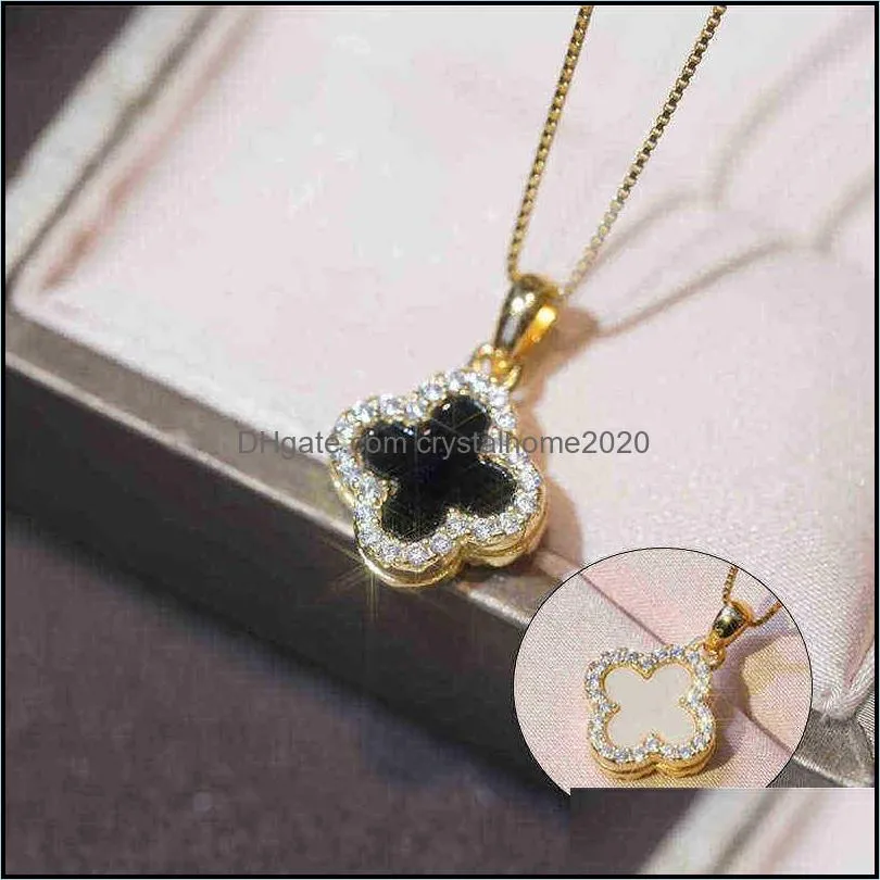 white green chalcedony four-leaf clover necklace female simple wild pendant girl heart clavicle chain 