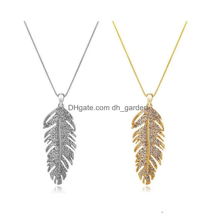 Handmade Austria Crystal Love Wings Pendants Link Chain Necklace & Earring for Women Fashion Feather Leaf Shining Valentine`s Day